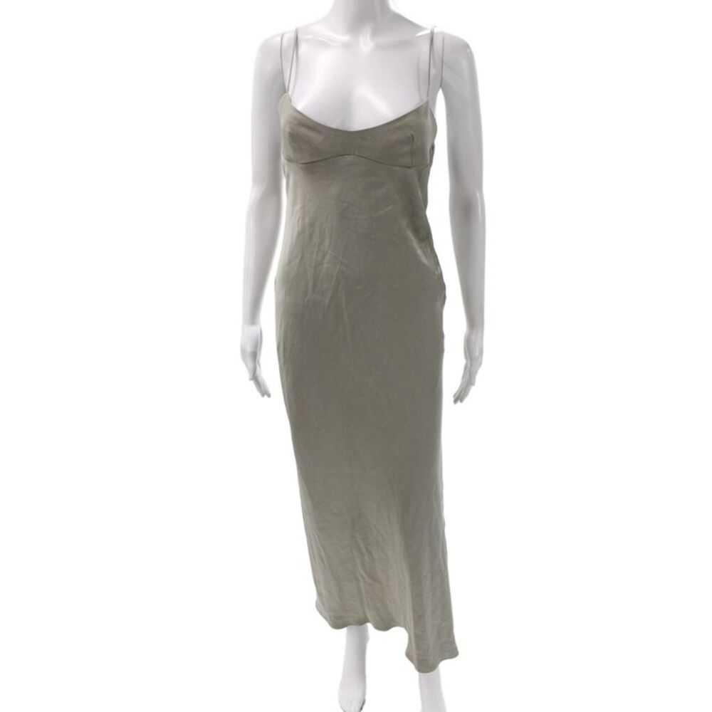 Zara Womens Maxi Dress Green Scoop Neck Sleeveless Long Polyester Size XS